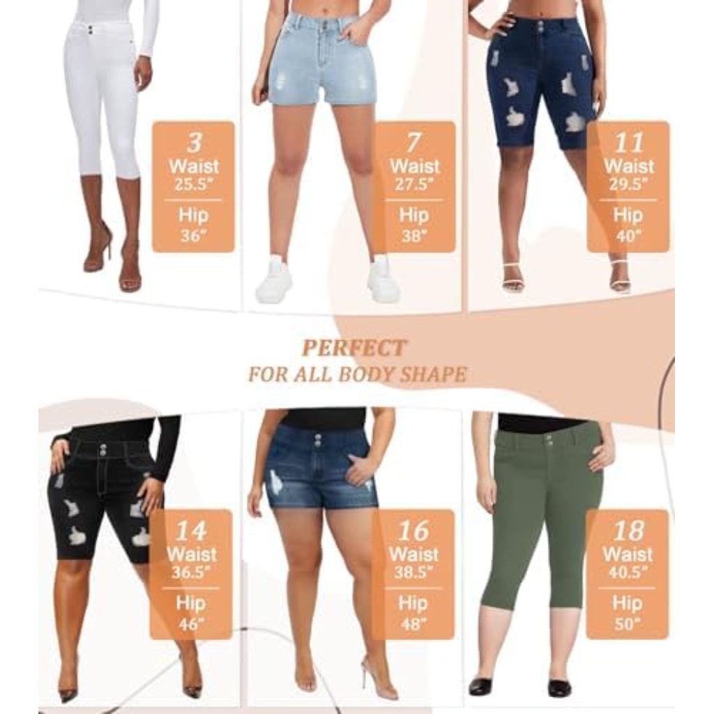 Hybrid & Company Women's Super Comfy Stretch Destructed Denim Bermuda Shorts Capri - Size 22