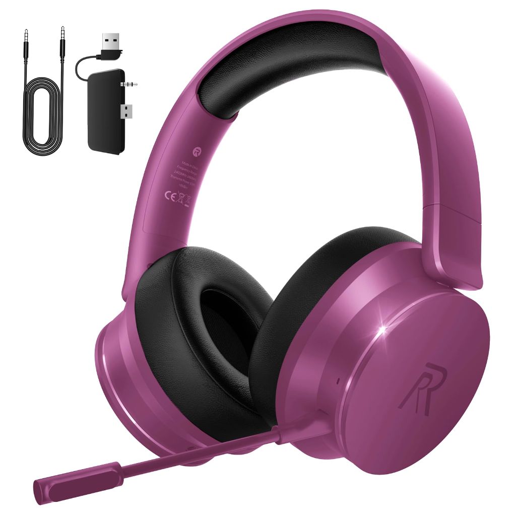 RYR Wireless Gaming Headset for Xbox Series X|S, Xbox One, PS5, PS4, Mac, Bluetooth 5.3, 3D Surround Sound, Rotatable Earmuffs, Gaming Headphones with Noise Canceling Microphones-Dark Violet