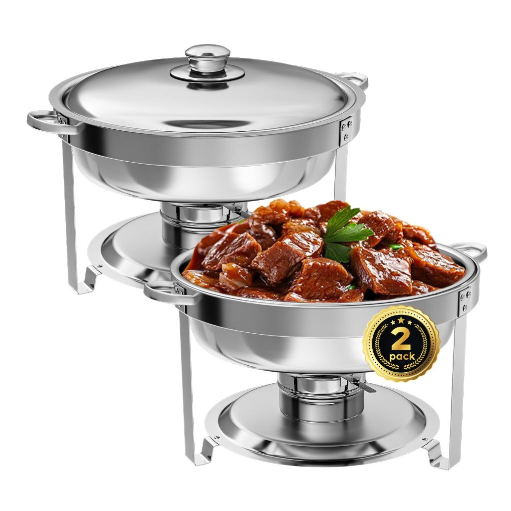 IMACONE 5Qt. Round Stainless Steel Chafing Dish Buffet Set of 2