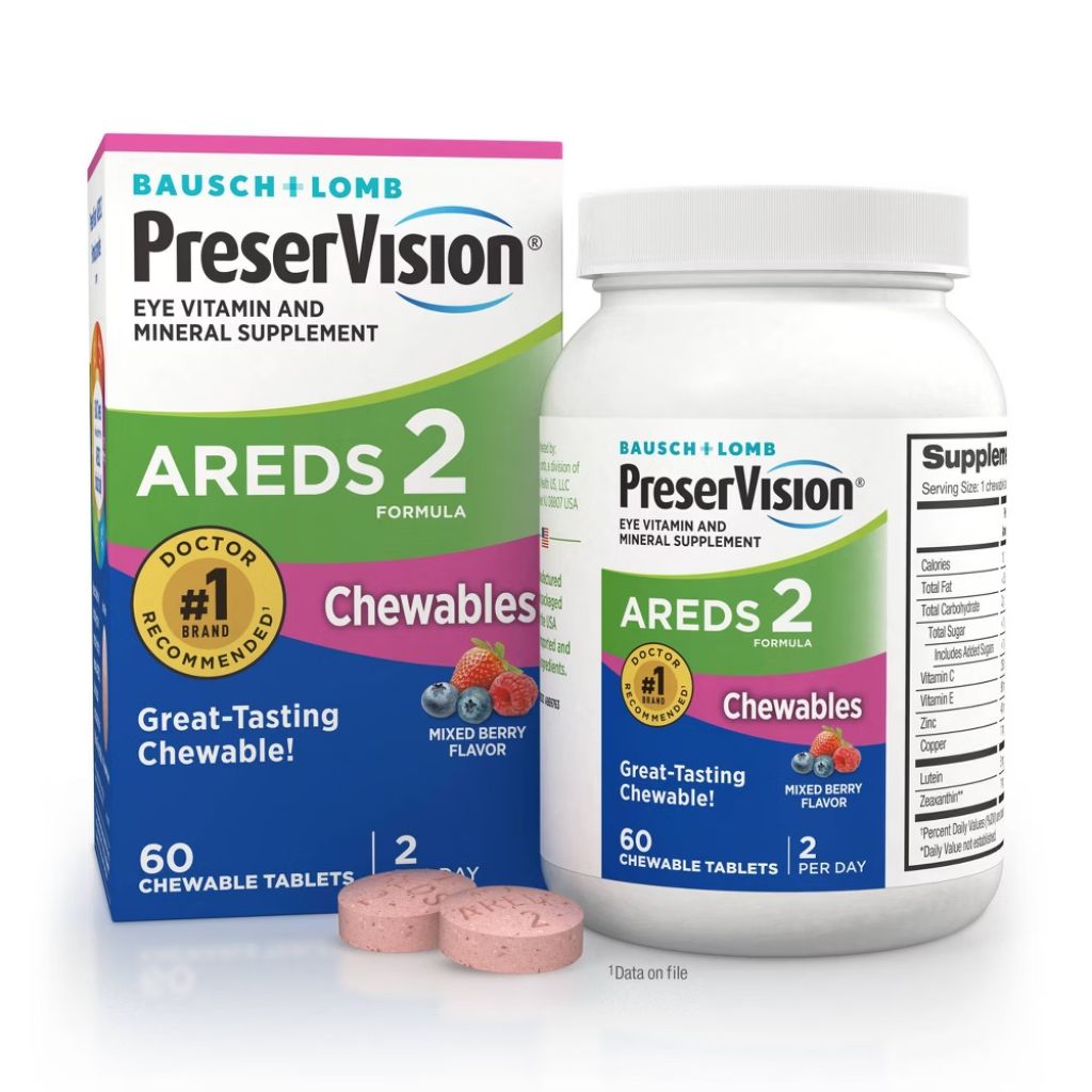 PreserVision AREDS 2 Eye Vitamins and Minerals with Lutein and Zeaxanthin  Mixed Berry Chewables  60 Count