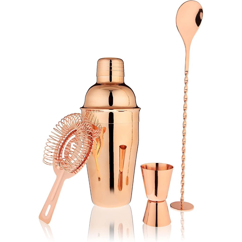 True Bar Cocktail Shaker Set Bartender Kit, Cocktail Mixer Set - Copper, 4pcs.
