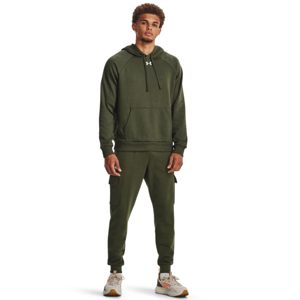 Under Armour Men's Rival Fleece Hoodie, (390) Marine OD Green / / White, Large