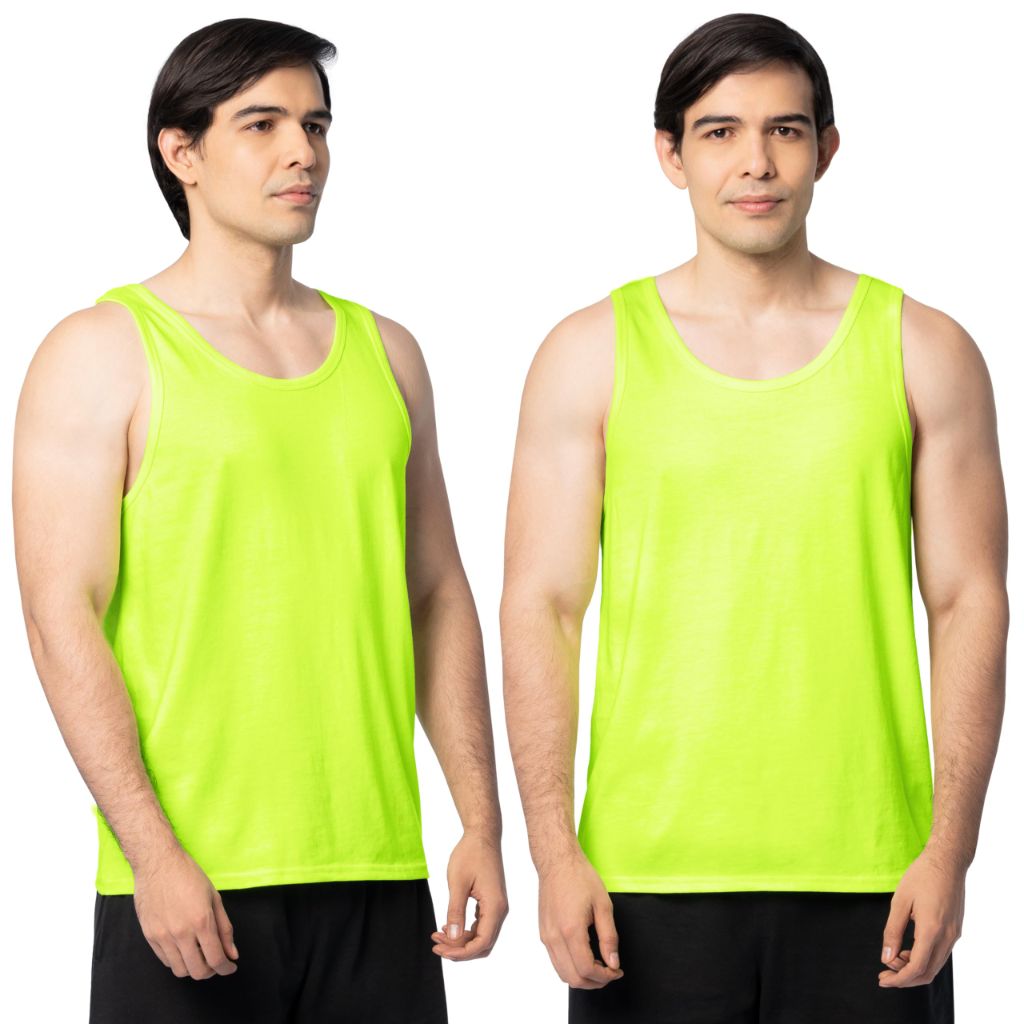 Fruit of The Loom Men's Eversoft Cotton Sleeveless T Shirts, Tank-2 Pack-Safety Green, Large