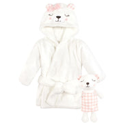 Hudson Baby Unisex Baby Plush Bathrobe and Toy Set, Gingham Bear Girl, 0-9 Months