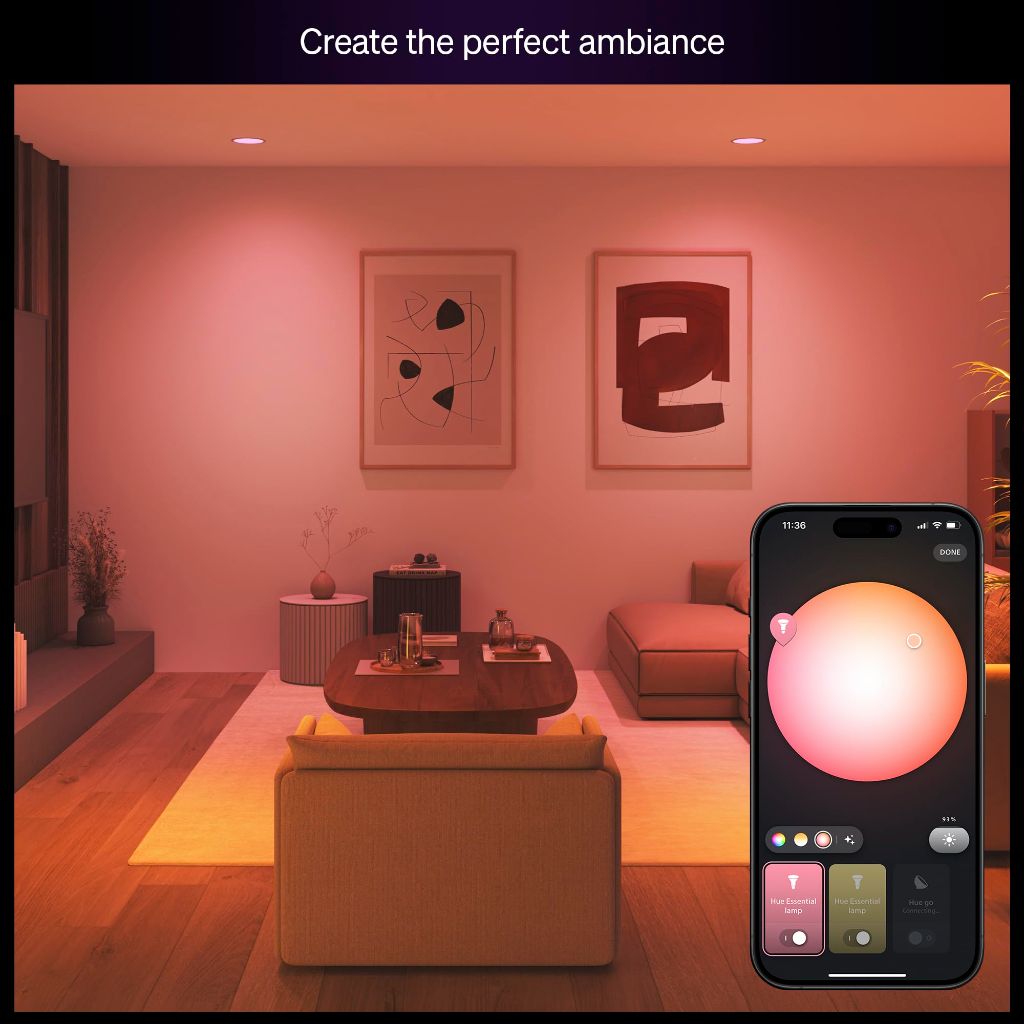 PHILIPS Hue Essential Smart LED BR30 Bulb 2-Pack, White and Color Ambiance