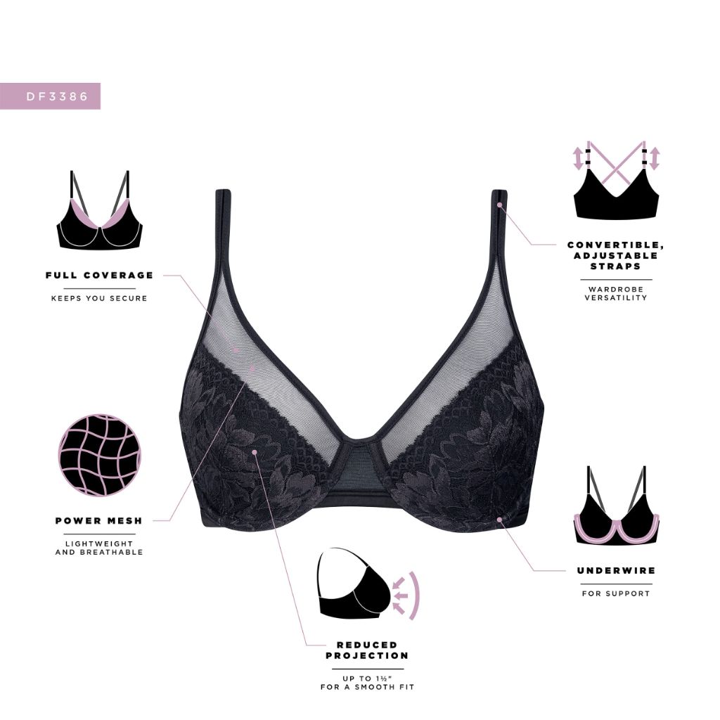 Bali Women's One Smooth U Lace Minimizer Bra, Underwire Full-Coverage Convertible Bra, 36DDD