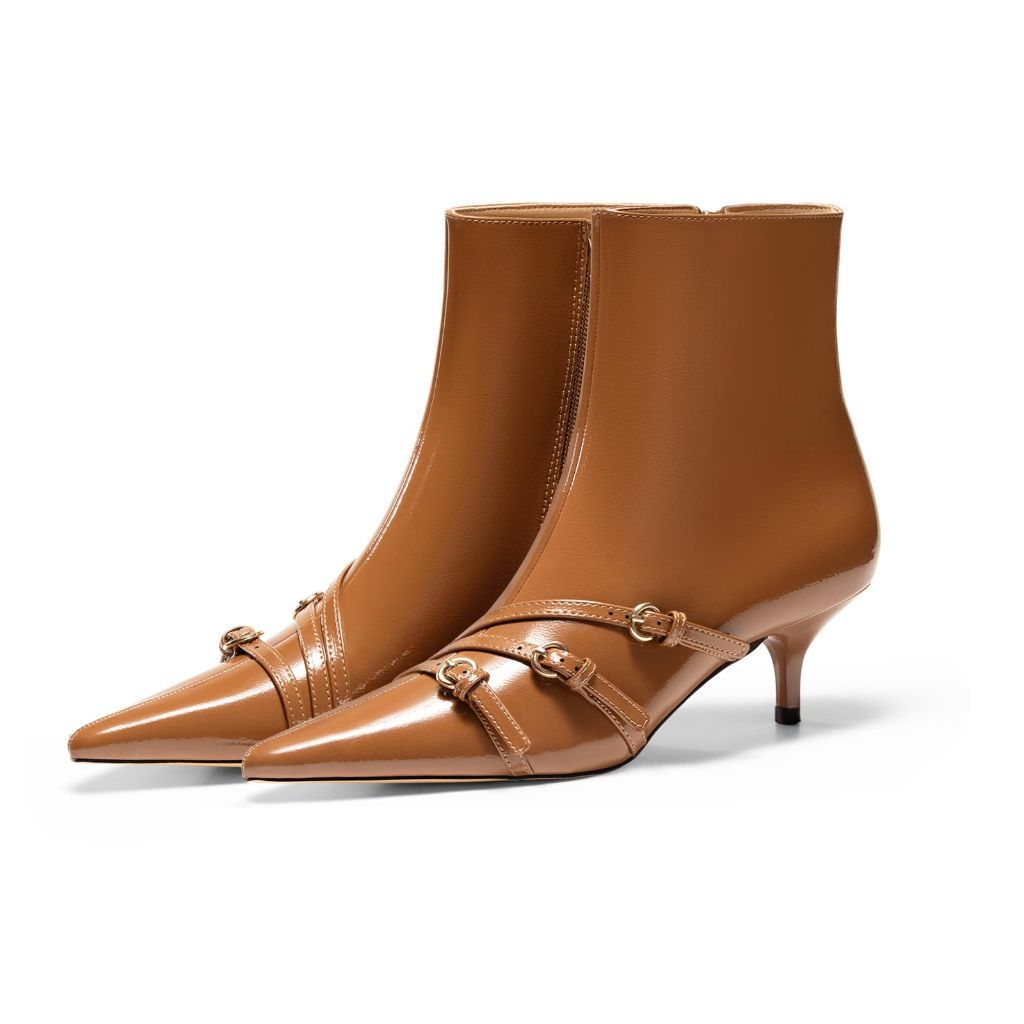 Coutgo Womens Buckle Strap Ankle Booties, Brown, Size 8