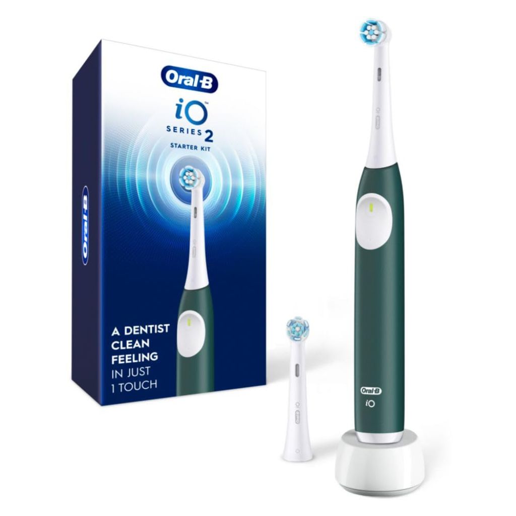 Oral-B Rechargeable Electric Toothbrush, iO2 Starter Kit, 2 Brush Heads, Forest Green