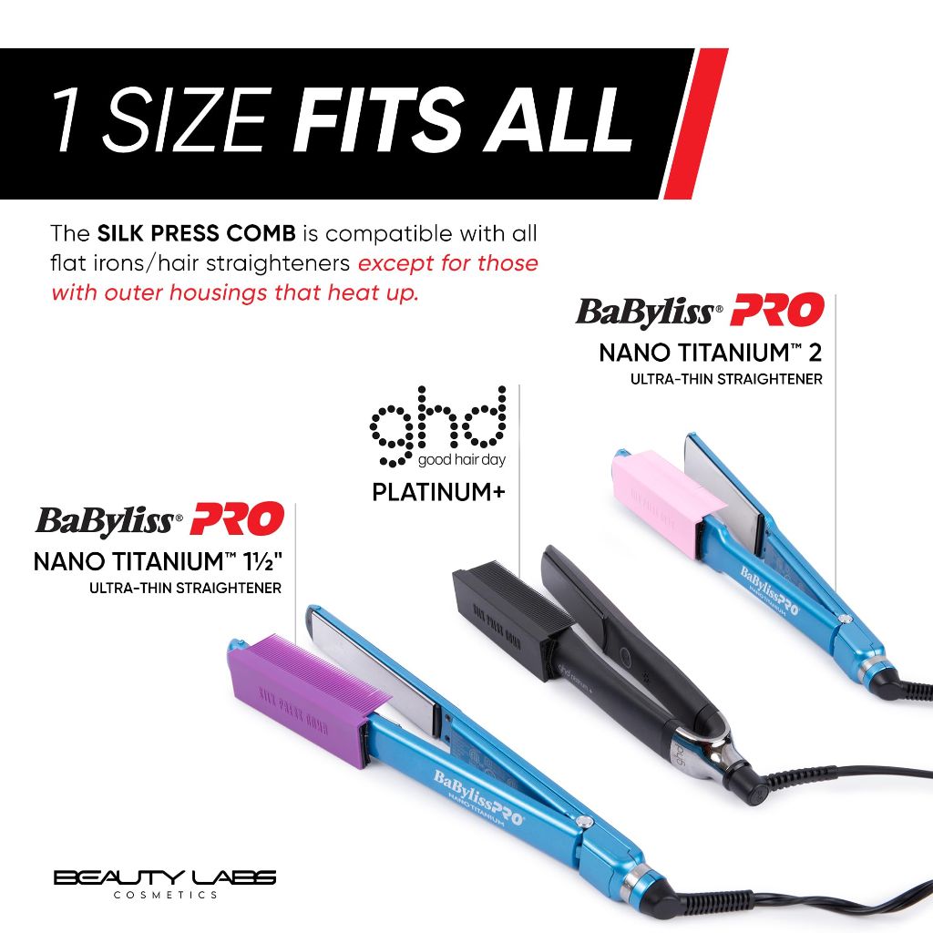 BEAUTY LABS COSMETICS Hair Straightener Comb Removable Flat Iron Comb Attachment Clip On, Carbon Fiber (BLACK)