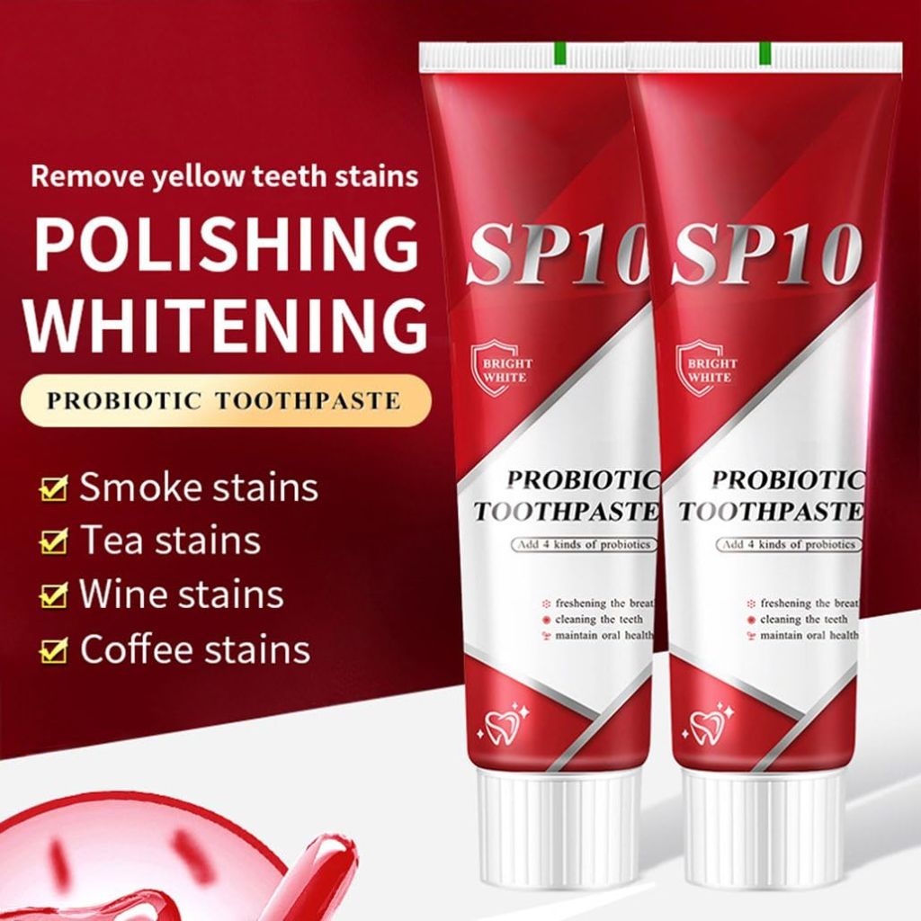 SP 10 Probiotic Whitening Toothpaste, Natural Oral Care with Probiotics for Whiter Teeth, Fresh Breath & Gum Health 2PKS