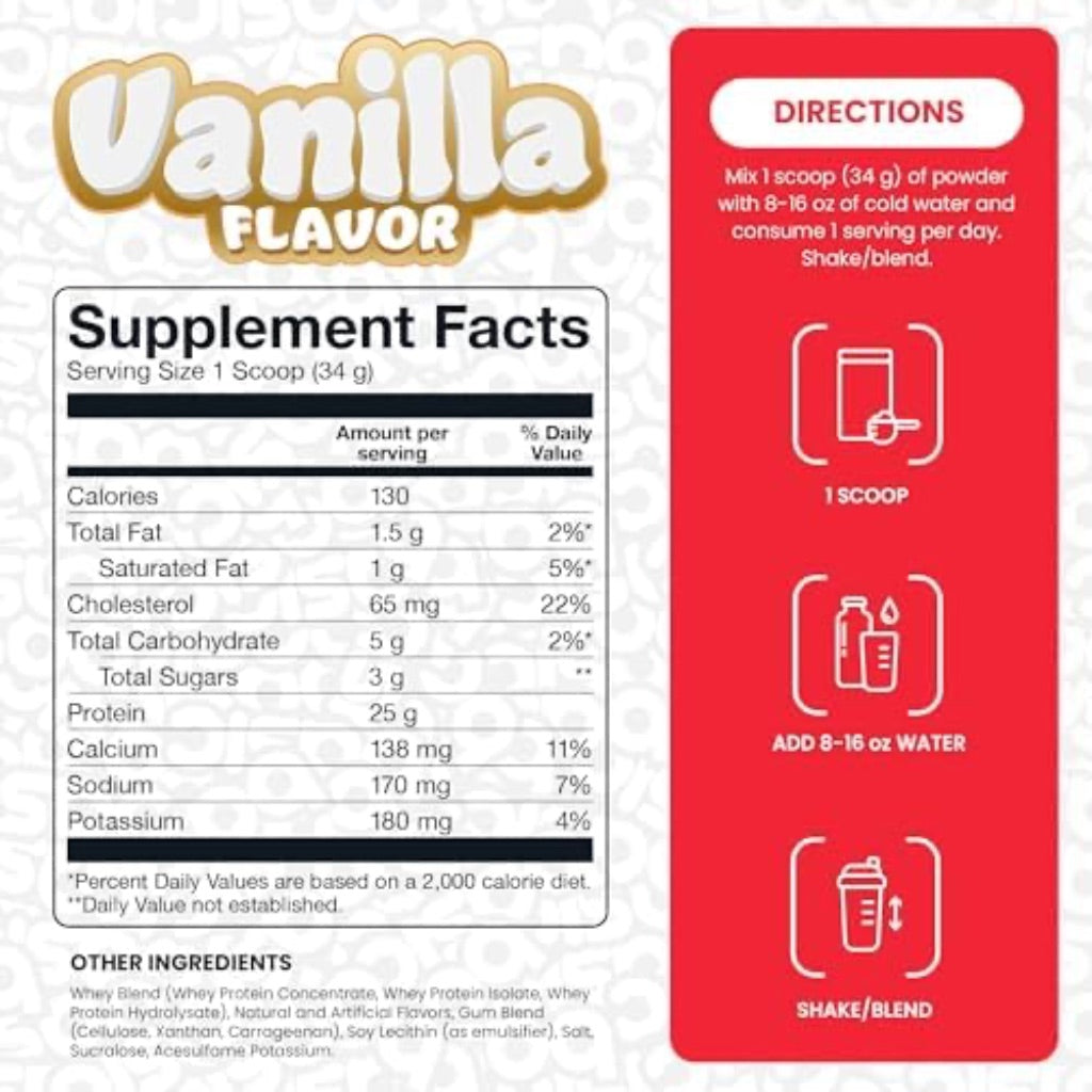 Basic Supplements Superior Whey Protein Blend Powder, Vanilla, 2lb