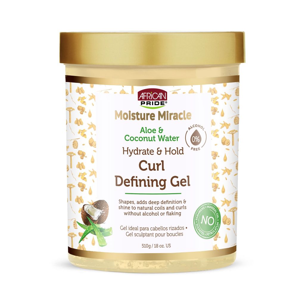 African Pride Moisture Miracle Hydrate & Hold Curl Defining Gel for Curly & Coily Hair, 18oz