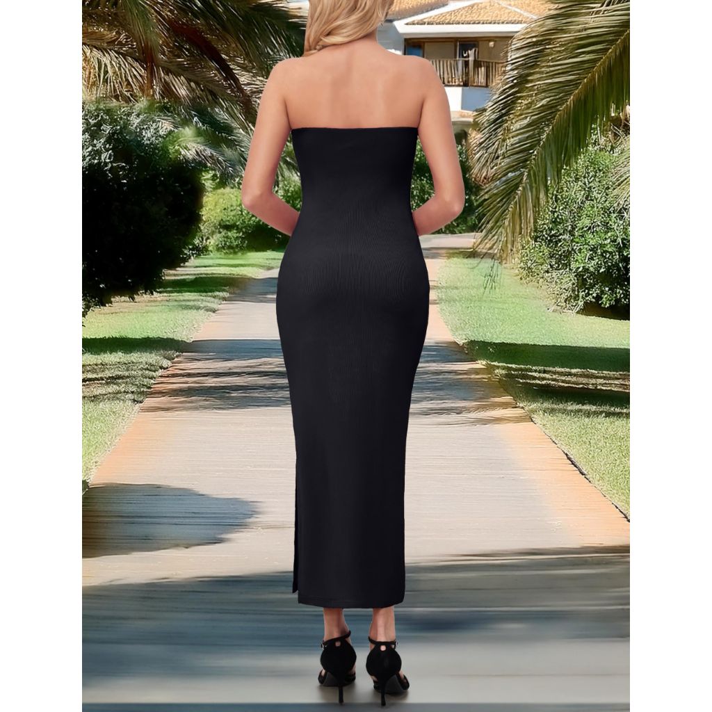 SZ S, MANER Women's Strapless Bodycon Maxi Tube Dress ( Black)