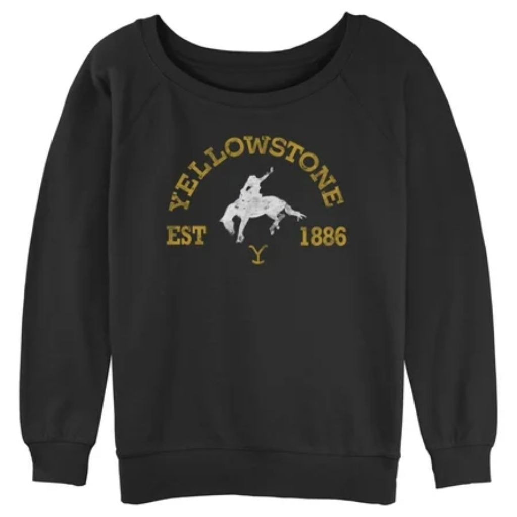 Junior s Yellowstone Distressed White Rider Silhouette Est. 1886 Sweatshirt
