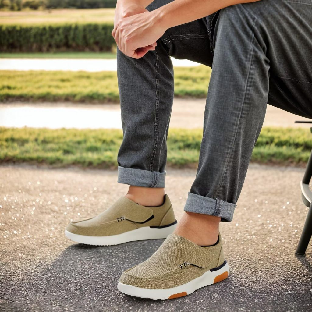 OrthoComfoot Mens Casual Orthopedic Slip-On, Khaki - size 9.5 (43)