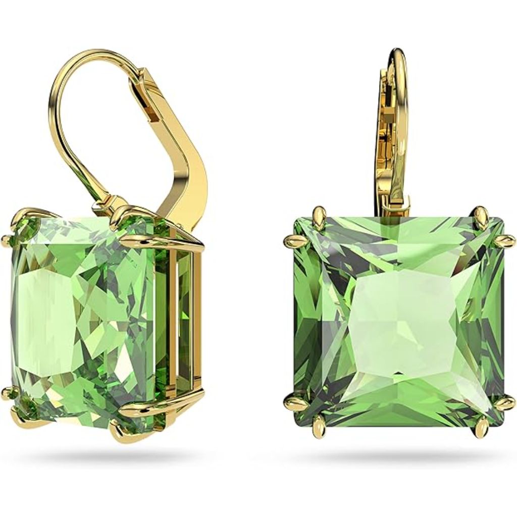 Swarovski Millenia Drop Earrings, Square Cut, Green Crystal, Gold-Tone Finish (5636564)