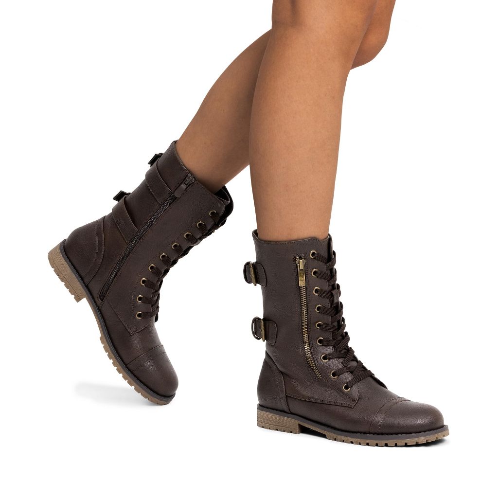 DREAM PAIRS Women's Combat Boots, Brown - size 6.5