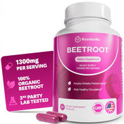 Rosabella Organic Beet Root Capsules - 1300mg Beet Root Powder Aids Healthy Circulation & Vitality, - 60 Capsules, 30-Day Supply