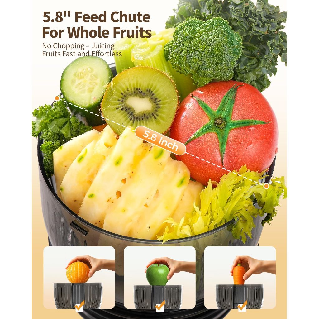 Zachvo Cold Press Juicer Machines, 5.8" Large Feed Chute Slow Masticating 300W High Juice Yield - MP-802M (Black)