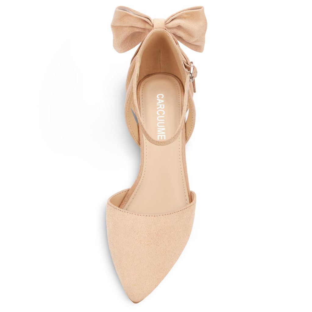 Carcuume Women's Closed Toe Heels Bow Stiletto Heel Sandals Pointed Toe Pumps Wedding Shoes, BELLEOO-KHAKI-11