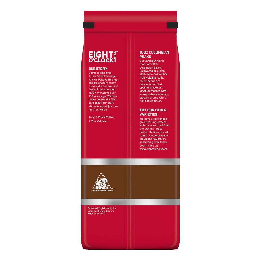 Eight O'Clock Coffee 100% Colombian Peaks Whole Bean Coffee, Medium Roast - 38oz