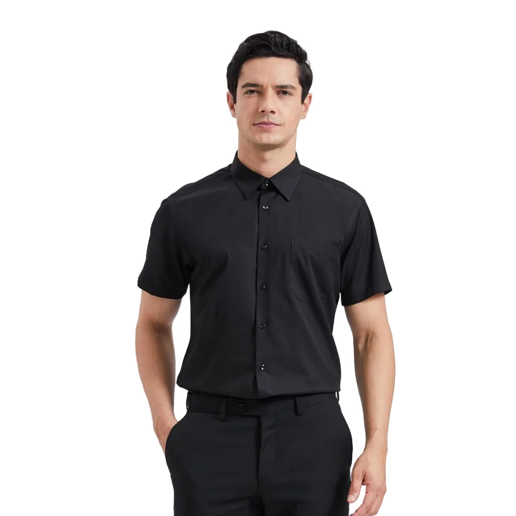 HISDERN Men's Short Sleeve Dress Shirt, Black, XL