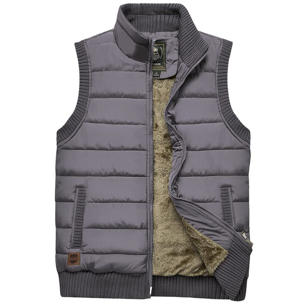 Vcansion Men's Outdoor Fleece Jacket Vest, Grey, US Small
