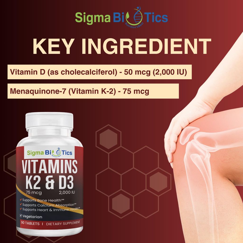 SigmaBiotics Chewable Vitamin D3 with K2 (MK7) Supplement | Bone & Heart Health Support 90 Tablets