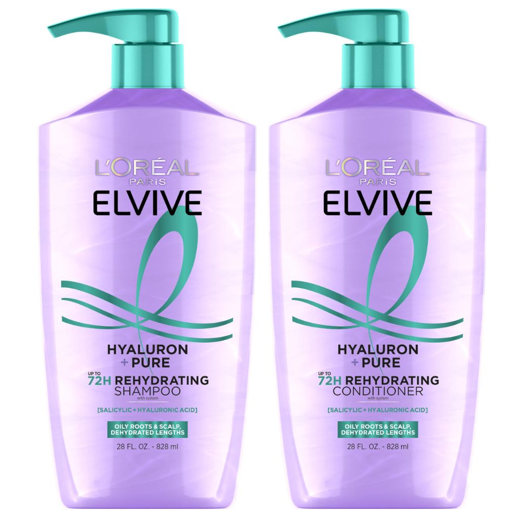 L'Oreal Paris Elvive Hyaluron + Pure Rehydrating Shampoo and Conditioner Set (28 fl oz each)