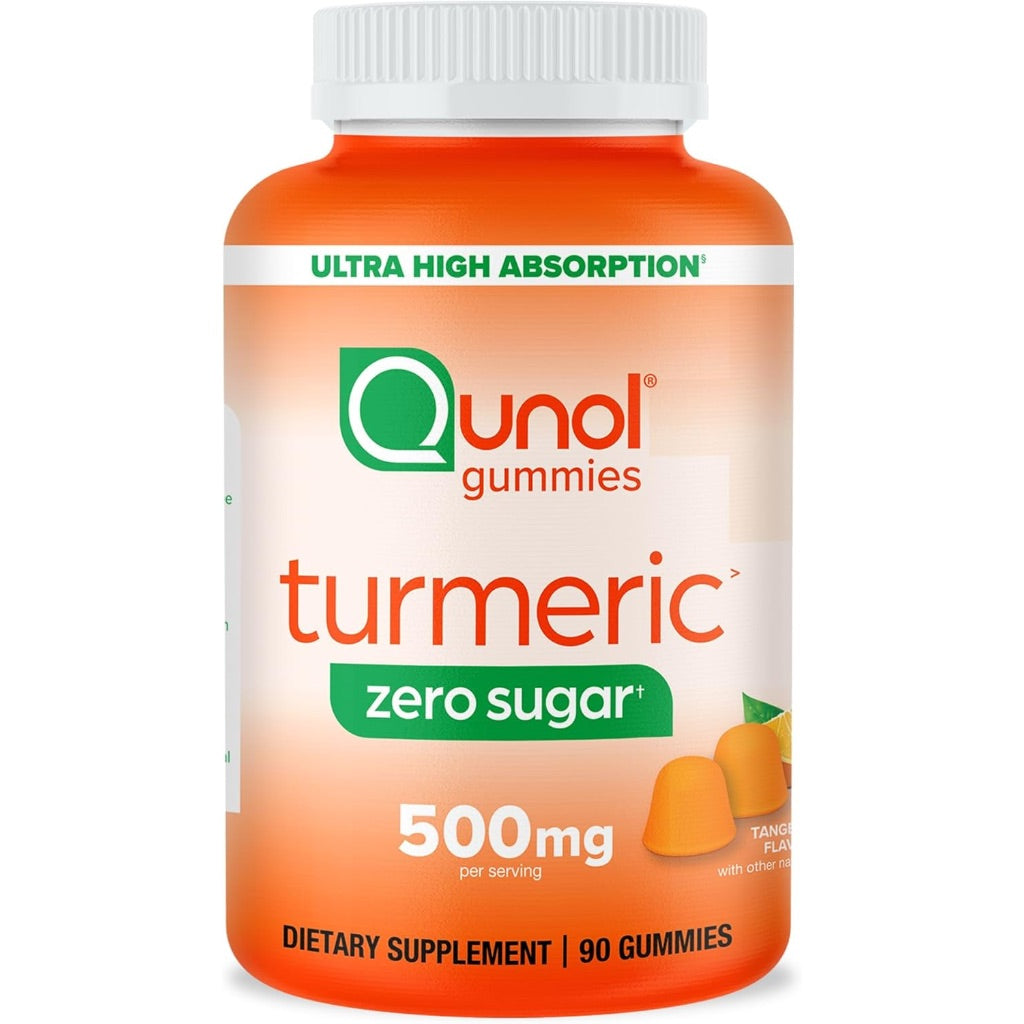 Qunol Zero Sugar Turmeric Gummies, Gummy with 500mg Turmeric Curcumin, Joint Support Supplement, Ultra High Absorption Turmeric Curcumin, Vegetarian, Gluten Free, 90 Count