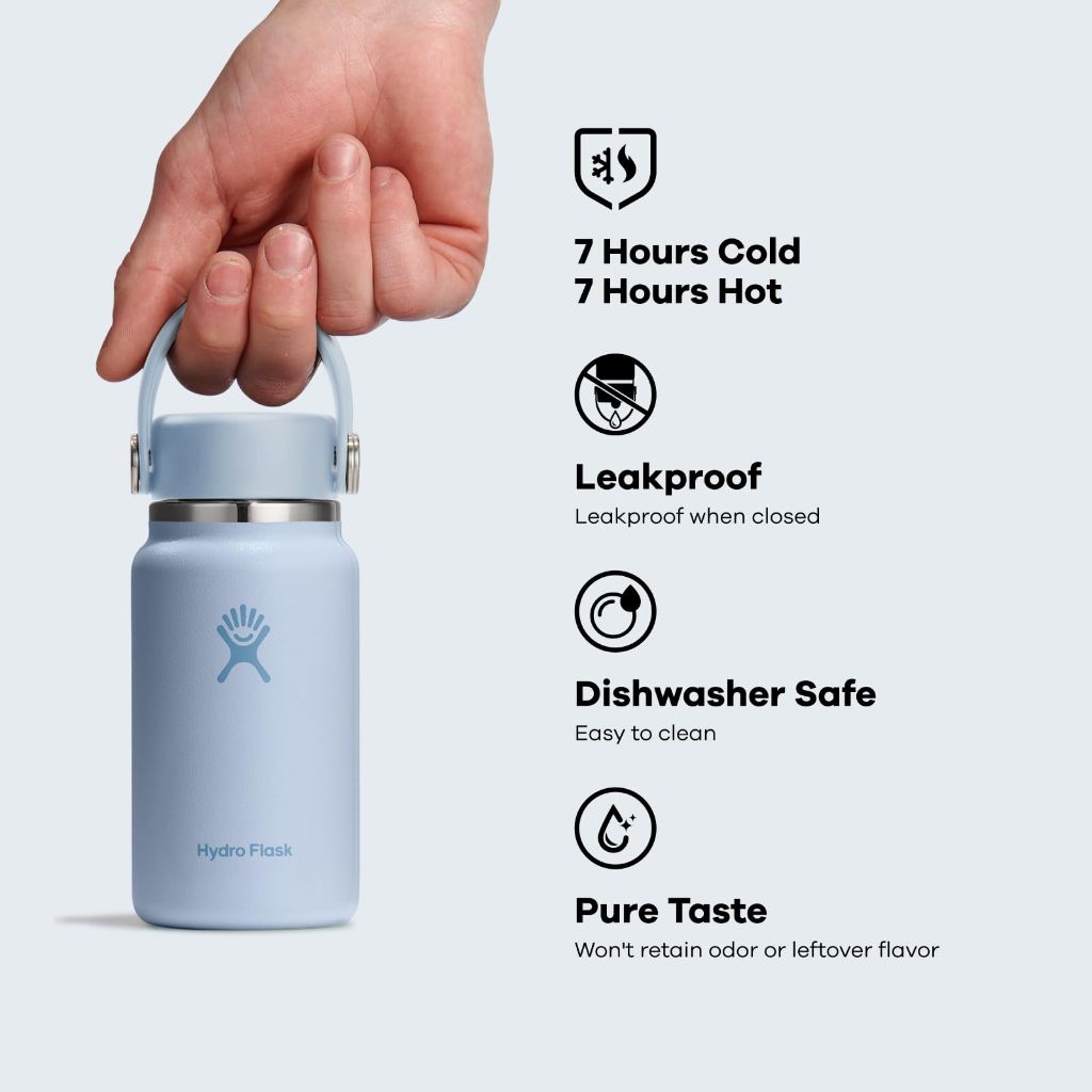 Hydro Flask Micro Bottle - Leak Proof Purse or Pocket Flask - Insulated Mini Water Bottle 6.7 Oz Vapor Rose Gold