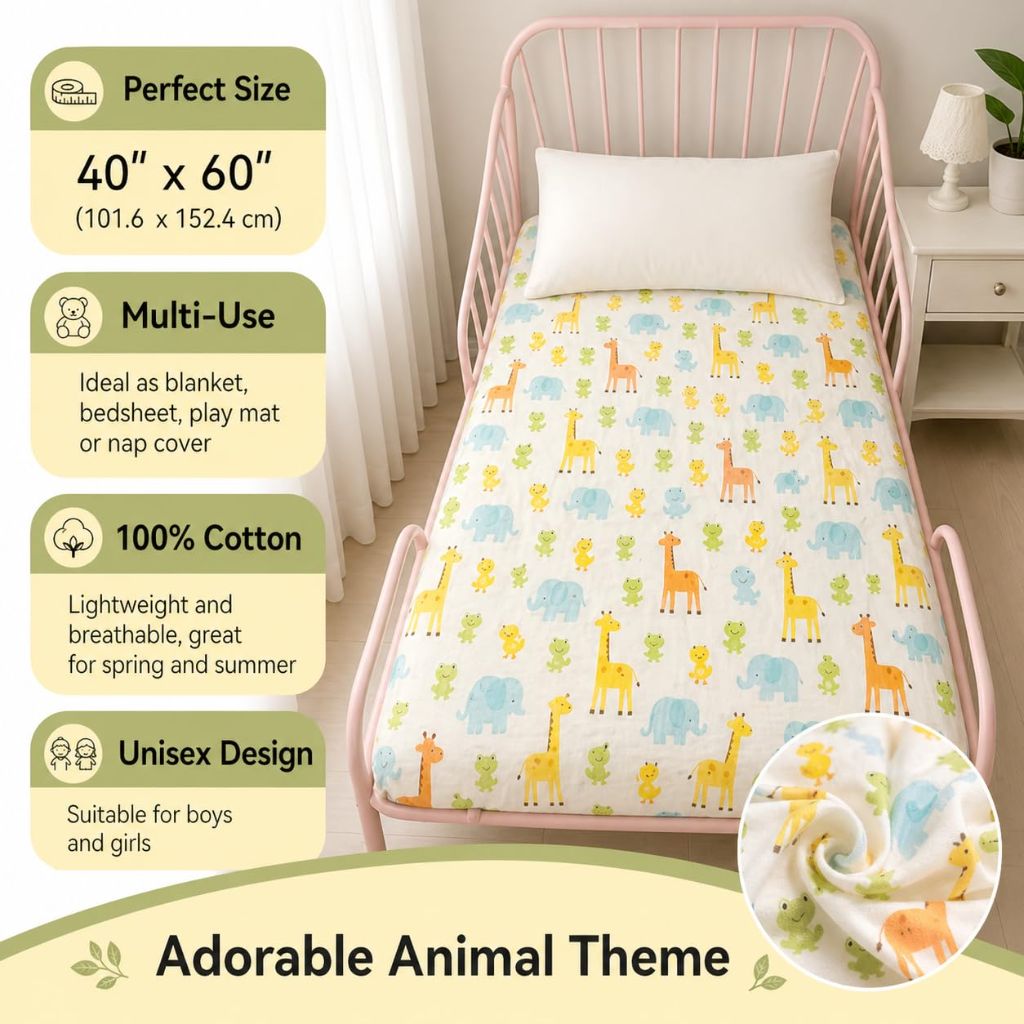 Kids Sherpa Throw Blanket – Soft Cotton & Warm Sherpa Toddler, 40 x 60 inches