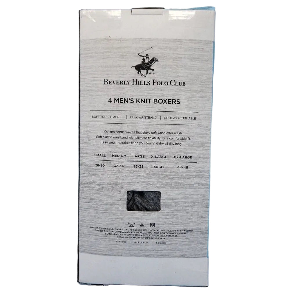 Beverly Hills Polo Club Men's Knit Boxer Shorts Underwear Size XXL (Pack of 4)