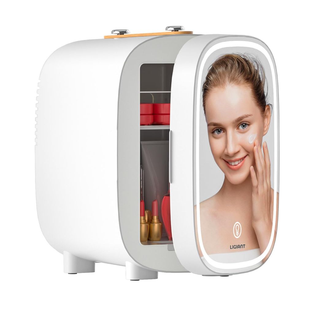 LIGIANT Skincare Fridge, Mini Fridge With 3-Level Dimmable LED Light Mirror