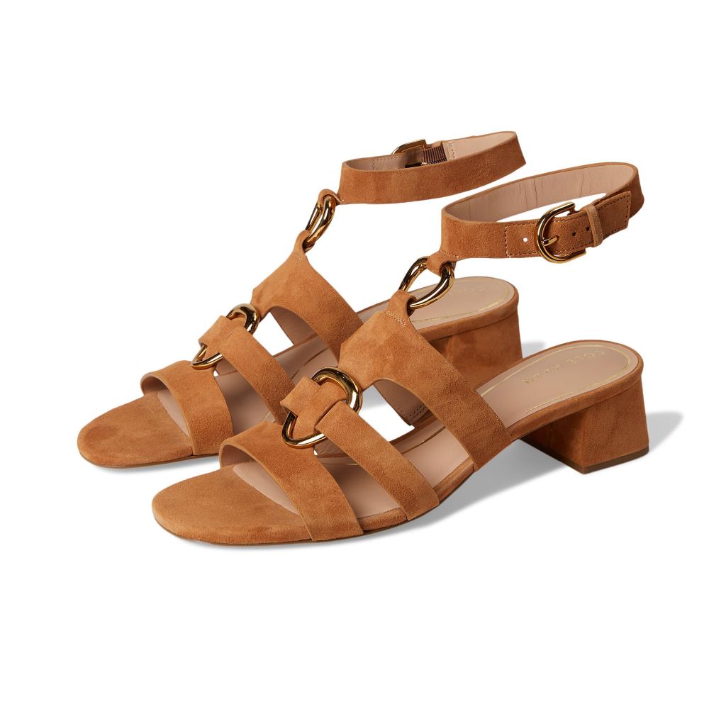 Cole Haan Women's Lyanna Link Ankle Strap Sandals, Dark Caramel Suede - size 10