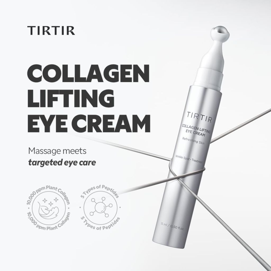 TIRTIR Collagen Lifting Eye Cream - Roller Applicator, Wrinkle Spot Treatment | 15ml / 0.50fl oz