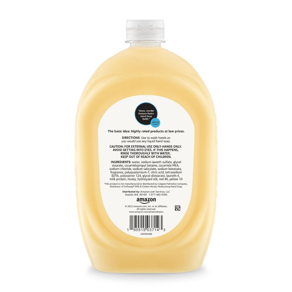 Amazon Basics Liquid Hand Soap Refill, Milk and Honey Scent, Triclosan-Free, pH Balanced, Dermatologist Tested, 50oz