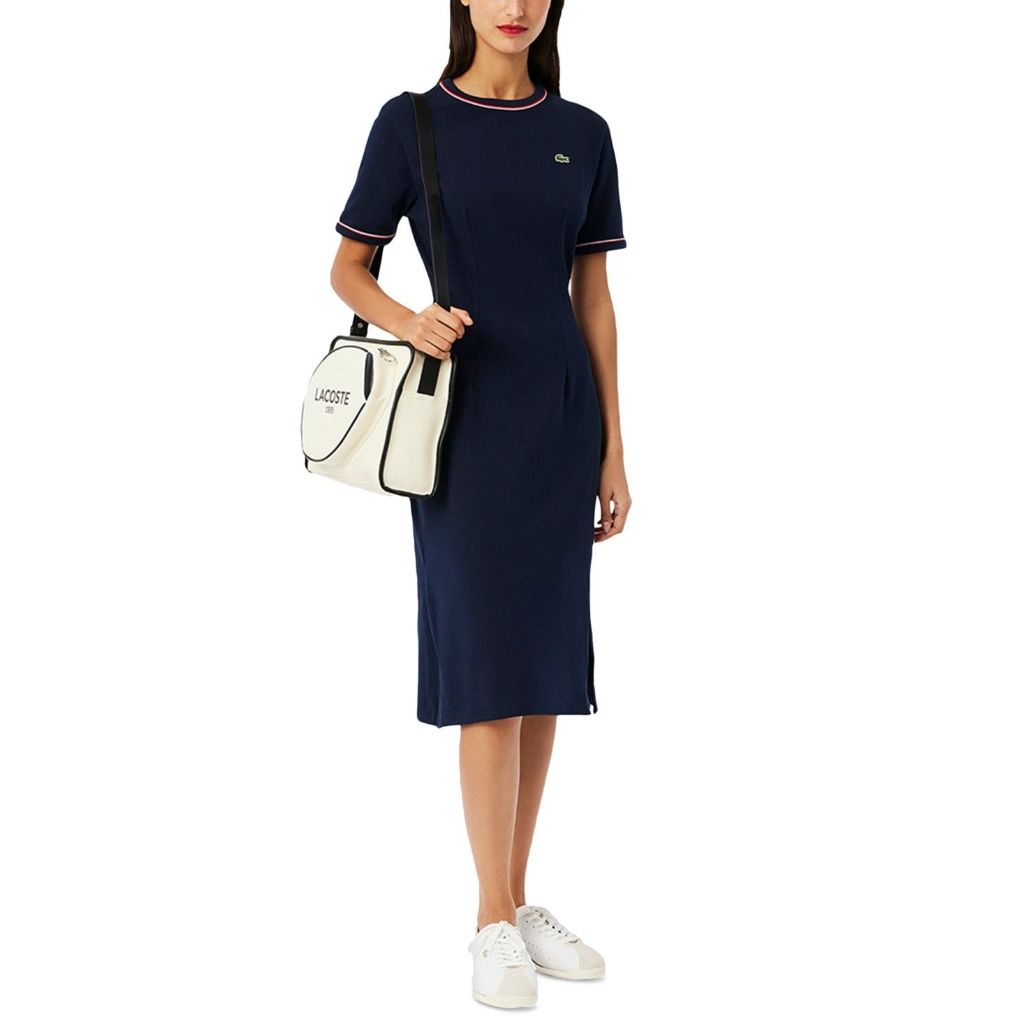 Lacoste Women's Cotton Short-Sleeve Midi Dress - Navy, Size 32