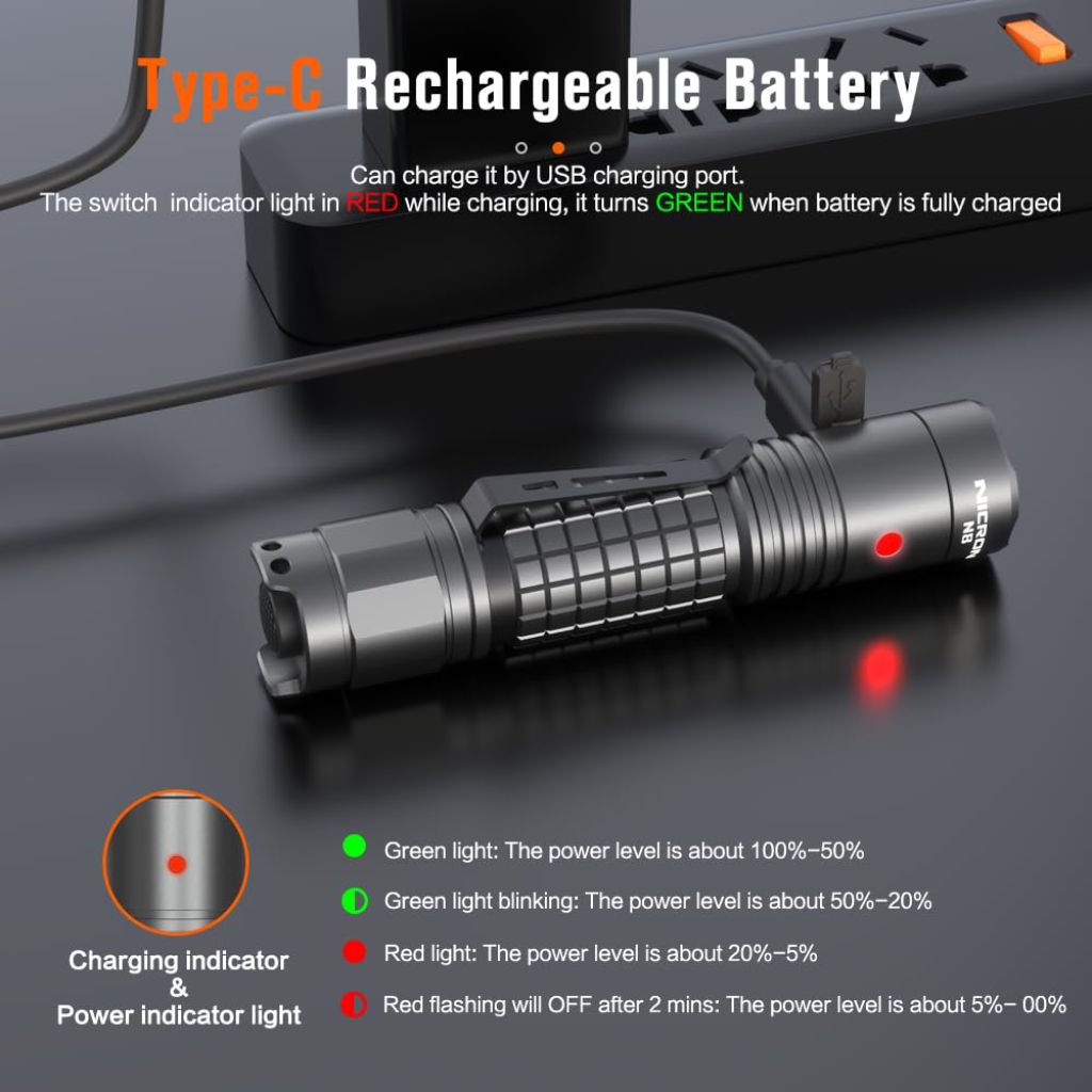 NICRON Rechargeable Flashlights, N8 Flashlights High Lumens 6 Modes Super Bright Tactical Flashlight