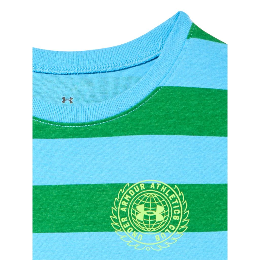 Under Armour Boys' Short Sleeve Core Graphic T-Shirt, Lightweight & Breathable, Relaxed Fit, Ether Blue Stripe, 4