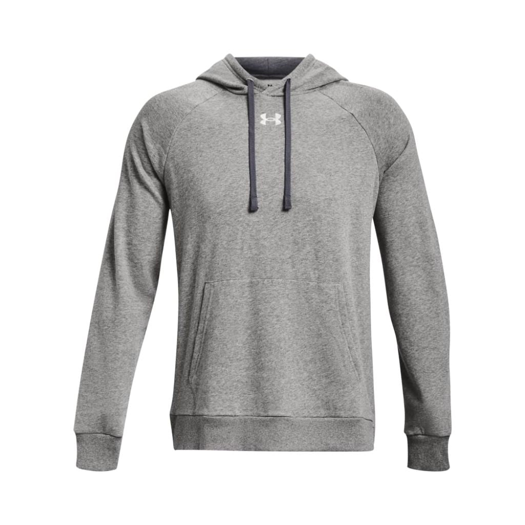 Under Armour Men's Rival Fleece Hoodie, Castlerock Light Heather/ White, Large
