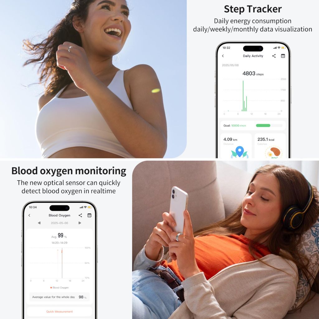 Smart Ring for Fitness & Health Tracking - (Silver, 11)