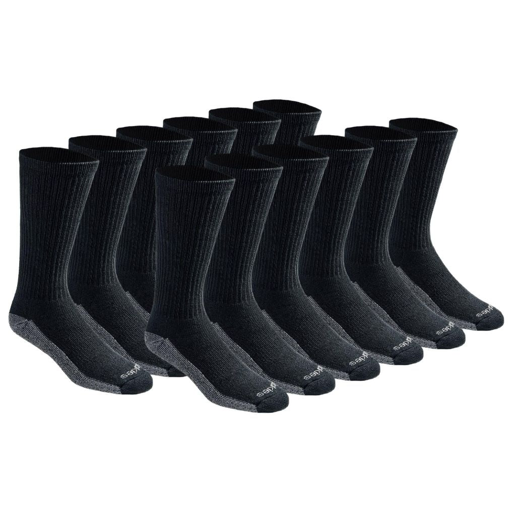Dickies Men's Dri-Tech Original Moisture Control Crew Socks, Available in M-XXL (6, 12, 18 Pairs), Black (12 Pairs), Large