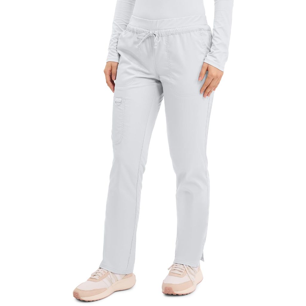SZ 2XL Cherokee Scrubs for Women Mid Rise Tapered Leg Drawstring Pant with 5 Pockets | White