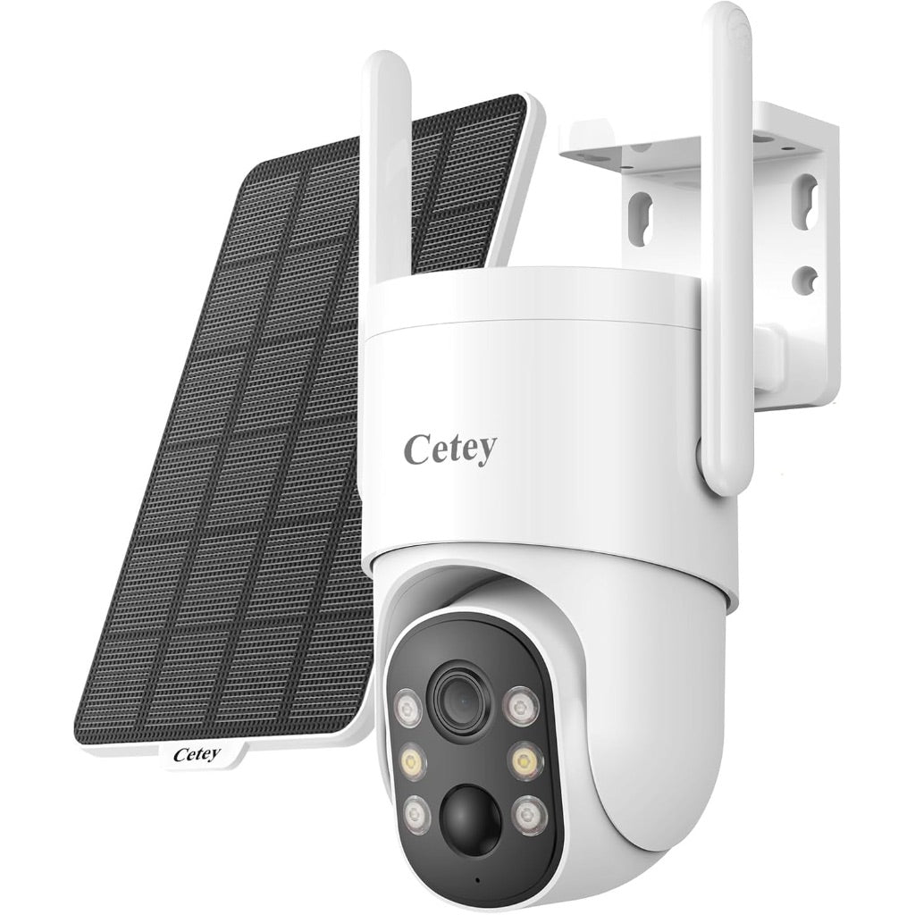 Cetey Solar Powered Wireless Outdoor Security Camera, 2K HD, Waterproof IP66, Motion Detection, Night Vision