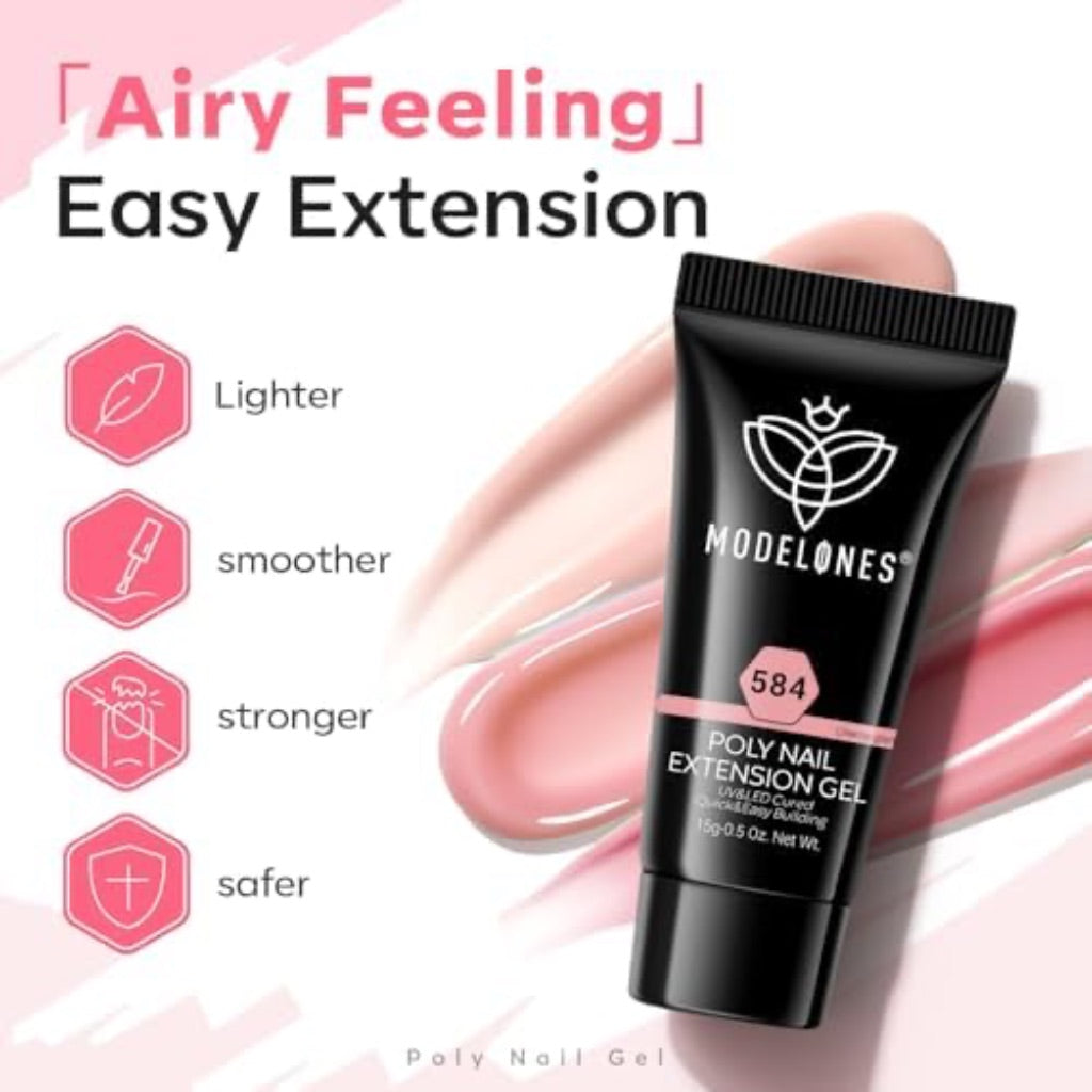 Modelones Poly Nail Gel Set, 6 Colors Jelly Nude Pink Poly Extension Gel Transparent Nail Enhancement Set Sheer Builder DIY Manicure Design Spring Summer Home Salon
