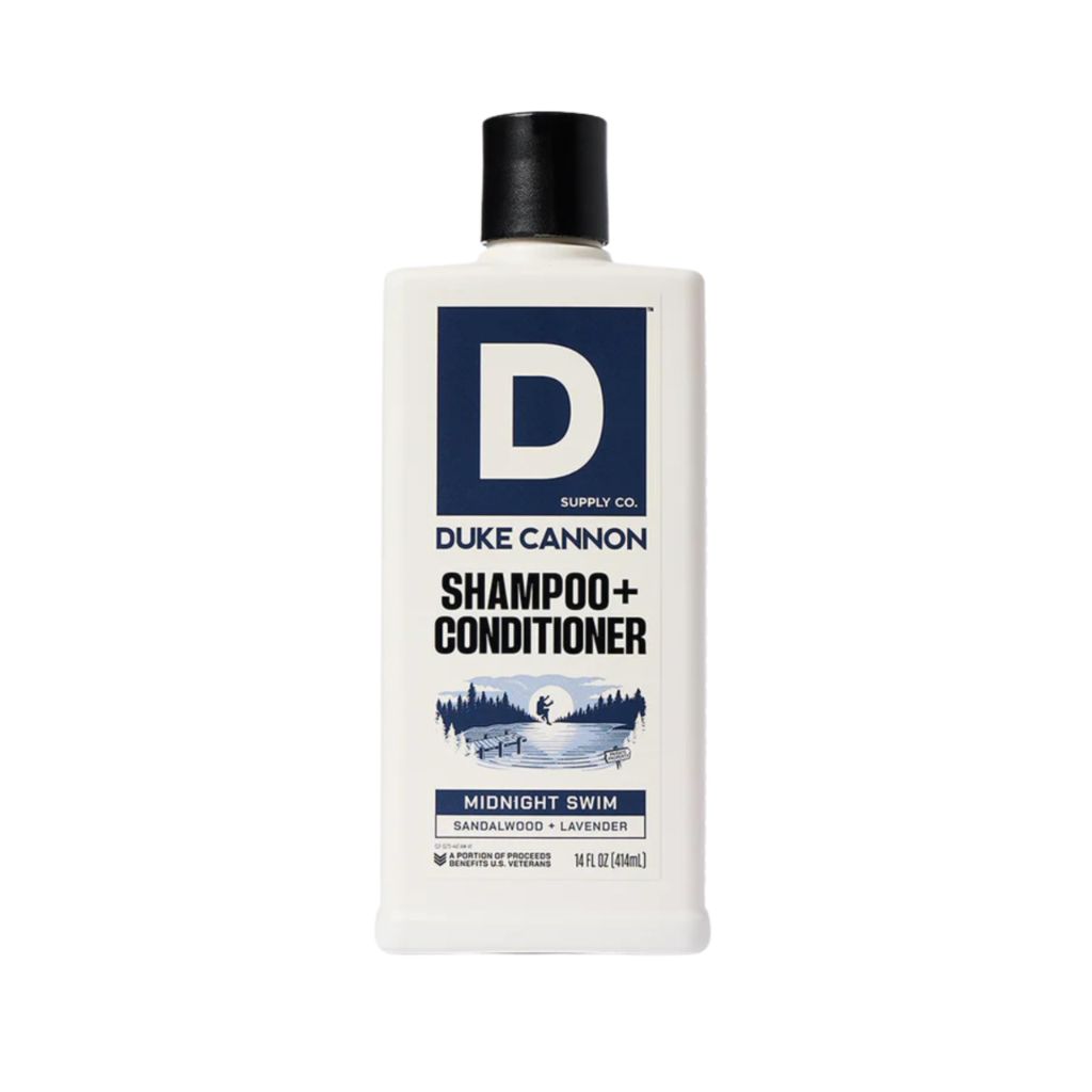 Duke Cannon Supply Co. 2-in-1 Hair Wash - Masculine Scent - Gentle Cleansing Hair Wash For Men - Stimulating Hair Shampoo & Conditioner - Strengthens Hair - Midnight Swim Shampoo/Conditoner (14 oz)