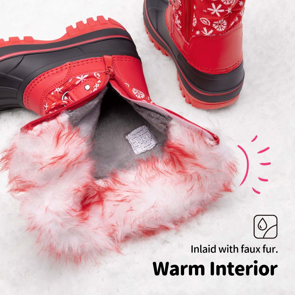 DREAM PAIRS Kids Snow Boots, Red/Black - size 4