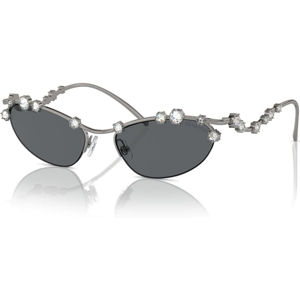 Swarovski Women's Sunglasses SK7016 - Oval Frame, Gunmetal w/Dark Gray Lens (400987) 56-19-140 *Damaged Box*