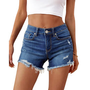 OFLUCK High Waisted Ripped Frayed Raw Hem Stretch Denim Women Shorts - size 6